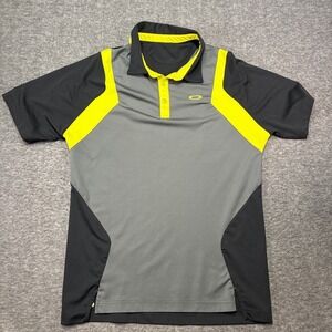 Oakley Golf Polo Shirt Men XL Black Gray Yellow Short Sleeve Performance